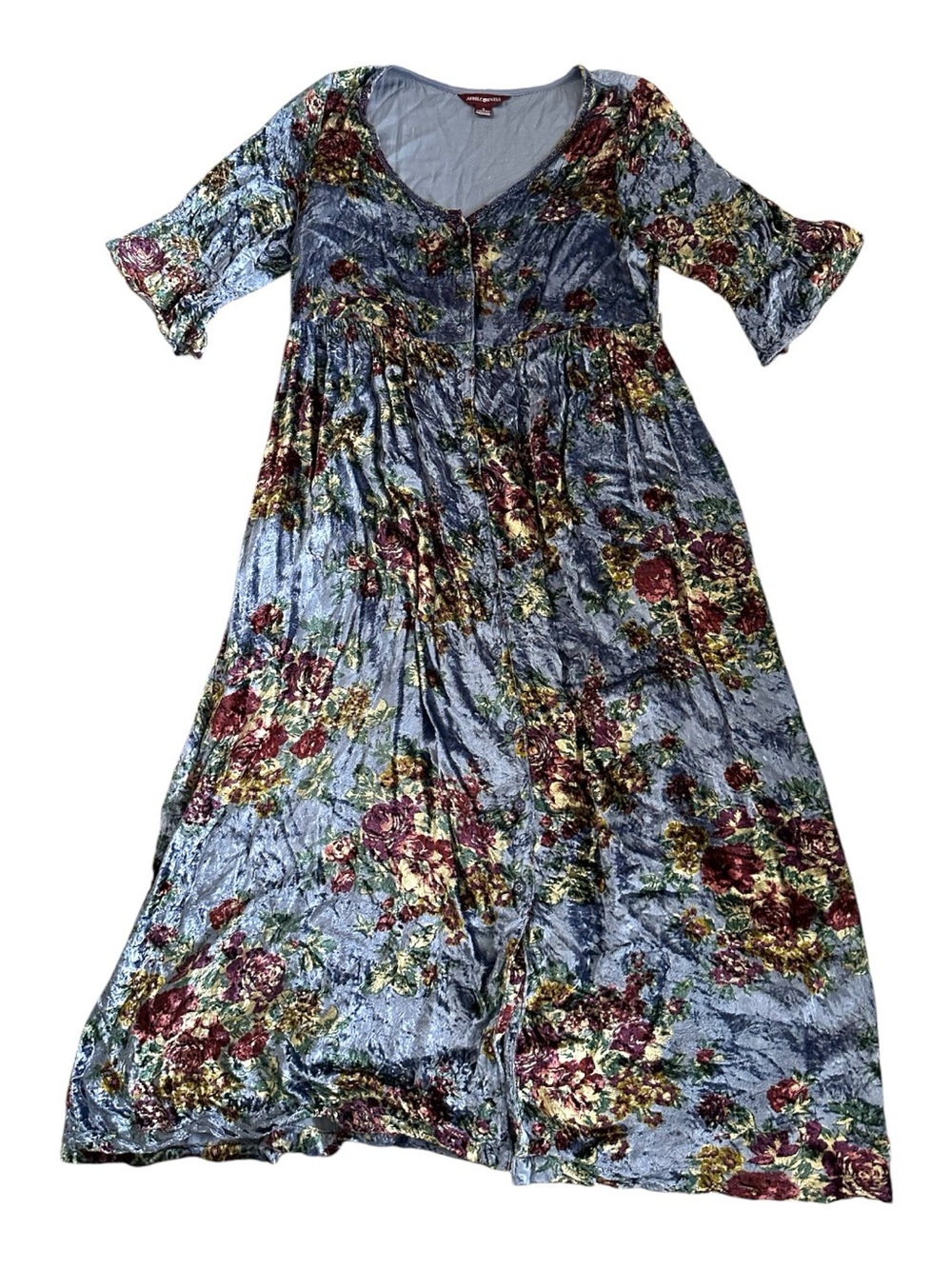April Cornell Blue Floral Print Velvet Dress